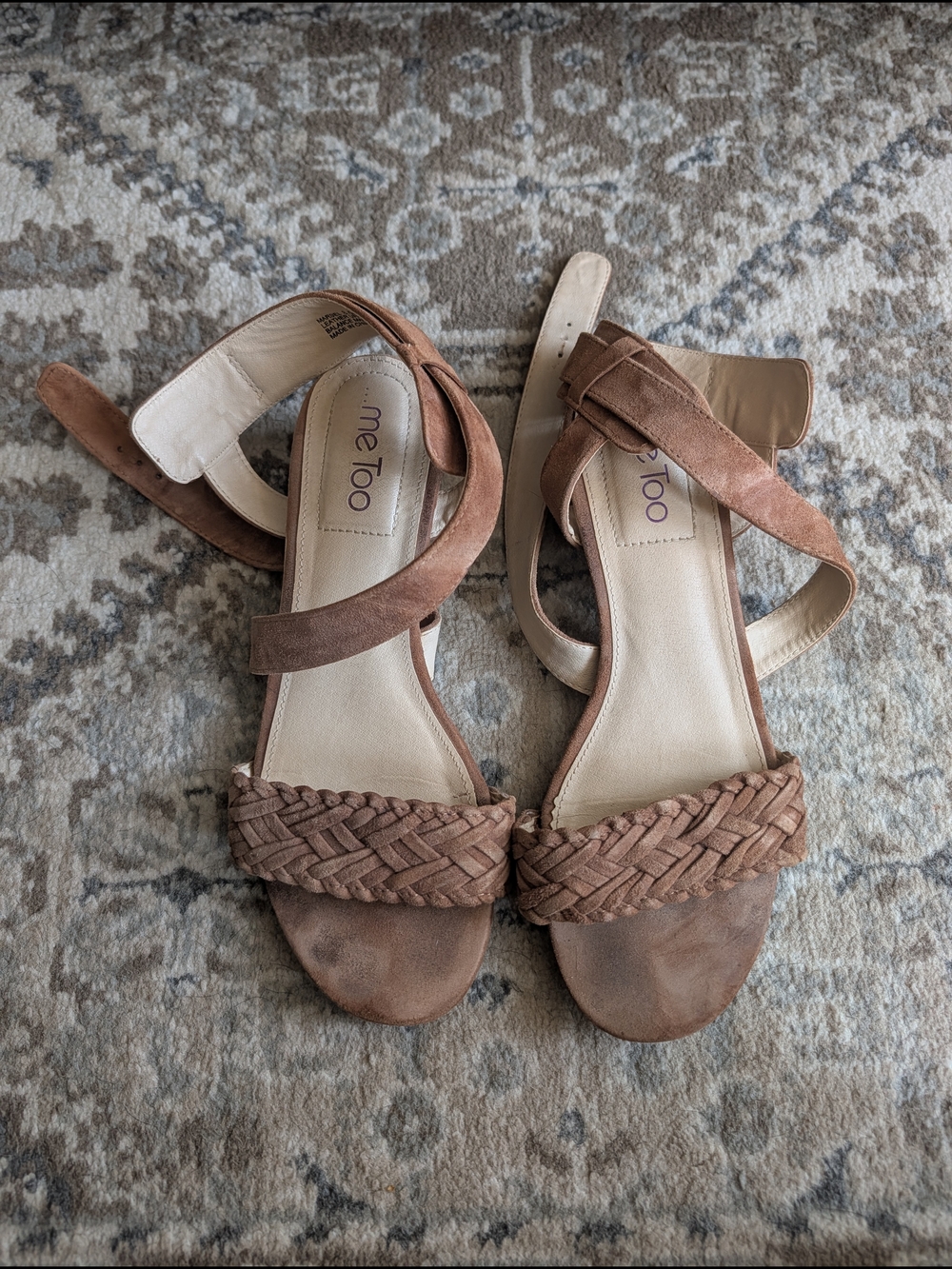 me too Brown Braided Suede Ankle-Strap Sandals